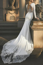 Long Sleeves Lace/Elastic Satin Wedding Dress Trumpet/Mermaid