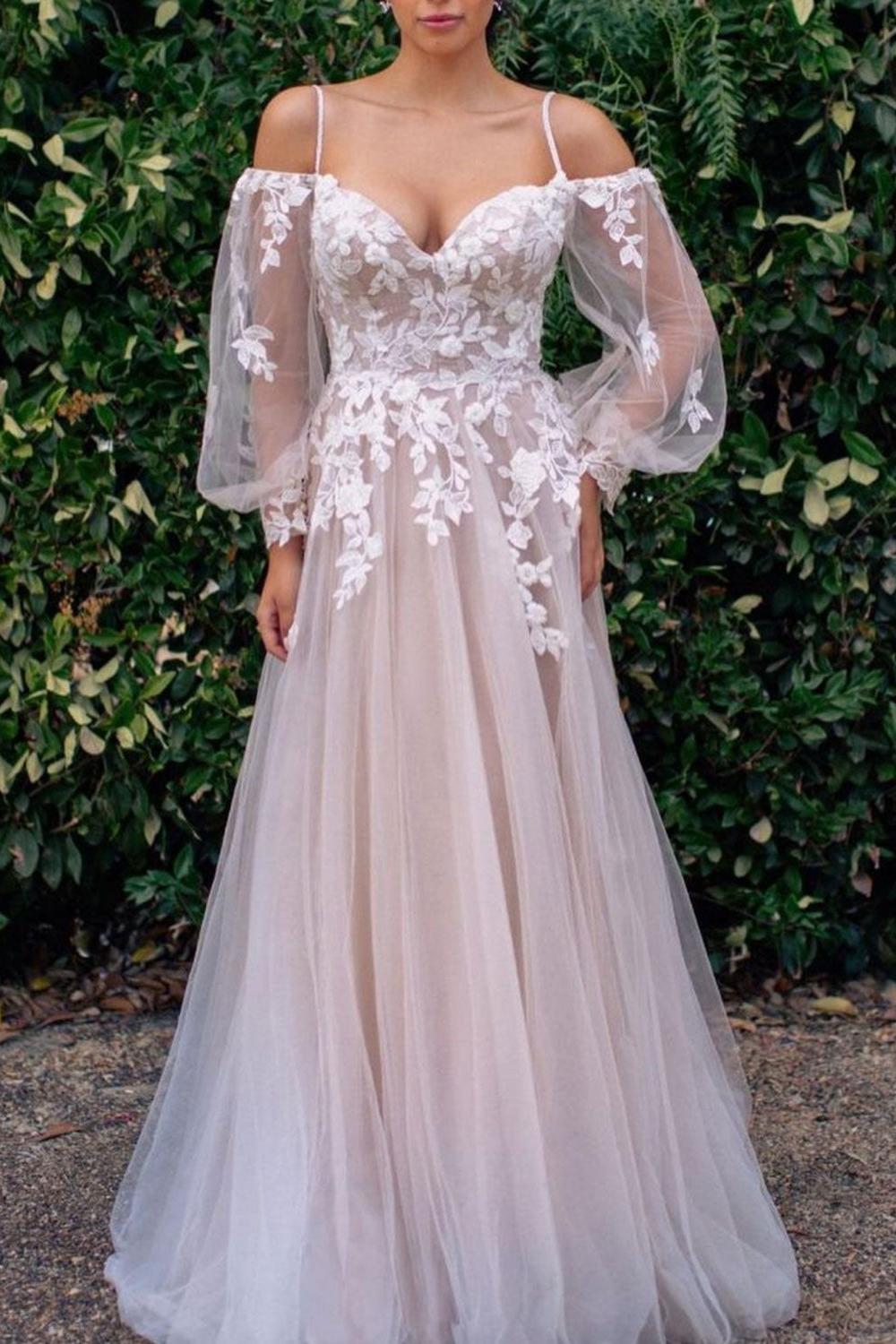 Long Sleeves Prom Dress Tulle Lace Formal Evening Dress