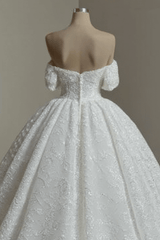 Dressystars White Wedding Dress A Line Off The Shoulder Lace Bridal Gown With Pearls