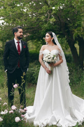 Long White Wedding Dress A Line Sweetheart Off The Shoulder Lace Bridal Gown