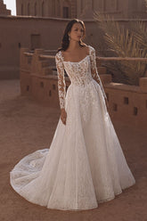Long Sleeve Wedding Dress Tulle A Line Bridal Gown