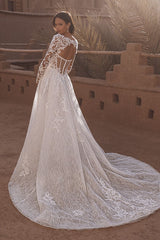 Long Sleeve Wedding Dress Tulle A Line Bridal Gown