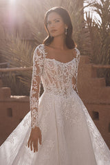 Long Sleeve Wedding Dress Tulle A Line Bridal Gown