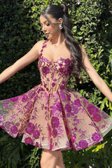 Lovely Homecoming Dress A Line Purple Sequin Appliques Heart shaped Short Party Cocktail Dress