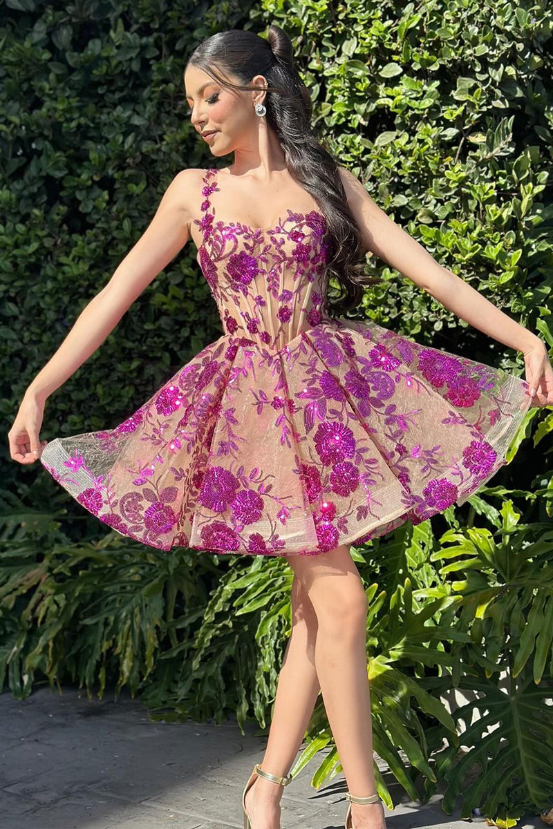 Lovely Homecoming Dress A Line Purple Sequin Appliques Heart shaped Short Party Cocktail Dress