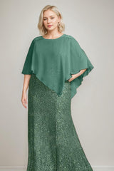 Luxurious Plus Size Mother of the Bride Chiffon Dress with Beading Sequins Scoop Neck and Floor-Length