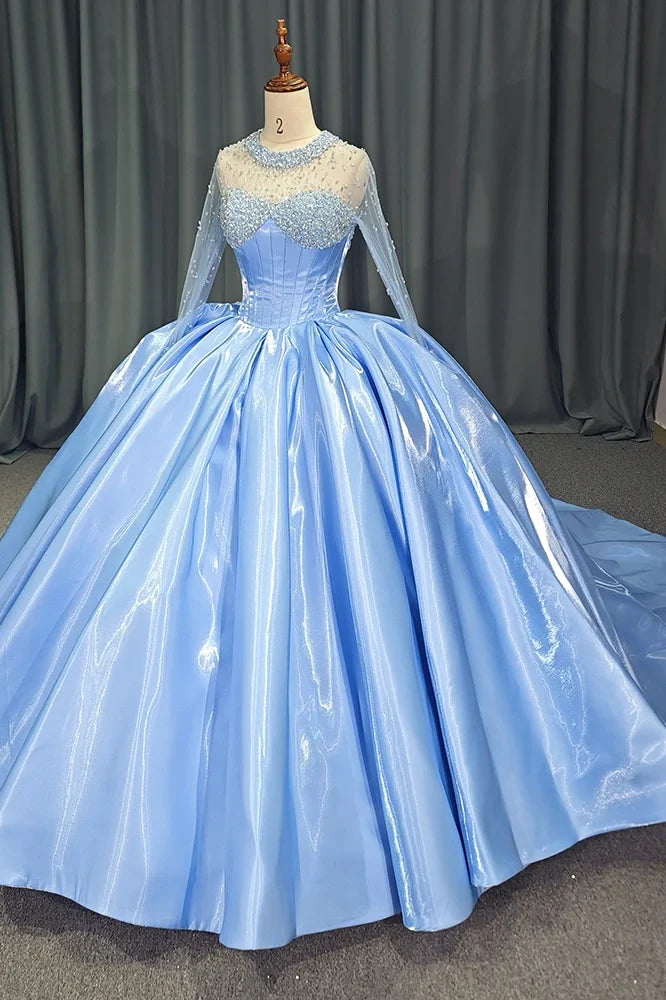 Luxury Blue Celebrity Evening Dress For Girl Beads Party Prom Gowns Sweet 16 Party Dress