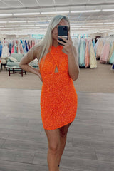 Lynn Homecoming Dress Pretty A Line Bodycon Backless Style Hot Girly pink Sequin Short Party Cocktail Dress