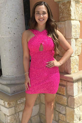 Lynn Homecoming Dress Pretty A Line Bodycon Backless Style Hot Girly pink Sequin Short Party Cocktail Dress