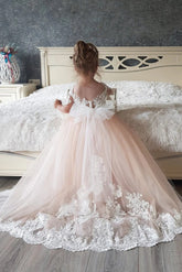 Boho Tulle Lace Flower Girl Dresses with Sleeves