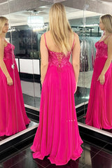 Magenta Prom Dress Appliques Sweetheart Collar A Line Long Evening Dress with Split
