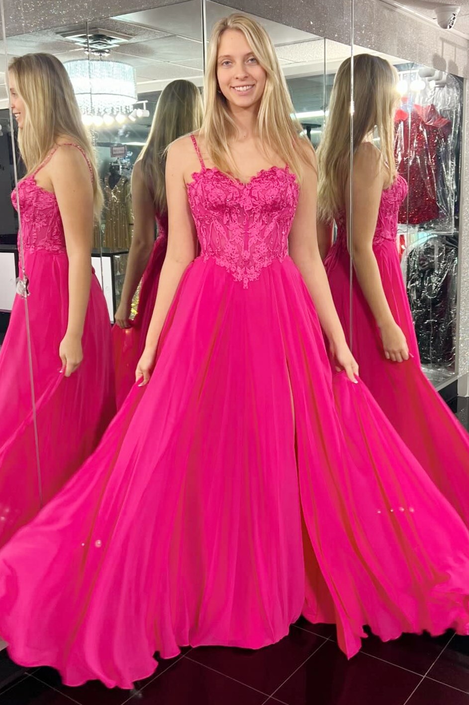 Magenta Prom Dress Appliques Sweetheart Collar A Line Long Evening Dress with Split