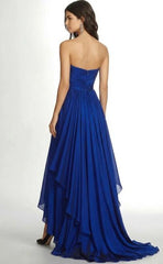 Dressystars Maxi A Line Royal Blue Wedding Guest Dress Pleated Asymmetric Chiffon Strapless Formal Dress