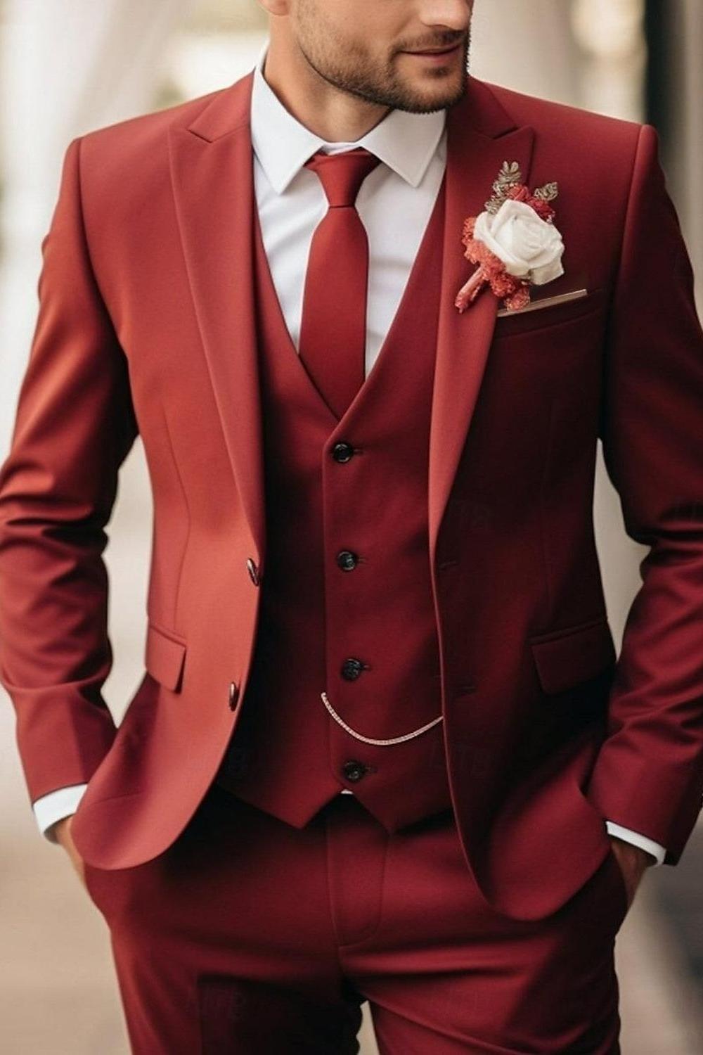 Men's 3-Piece Single-Breasted Two-Button Tailored Fit Wedding Party Suits