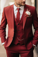 Men's 3-Piece Single-Breasted Two-Button Tailored Fit Wedding Party Suits