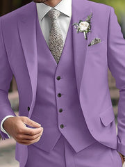 Men's Beige 3-Piece Single-Breasted Two-Button Formal Wedding Suit