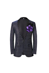 Men's Black Retro Tailored Fit One-Button Party Suit With Square Sequins