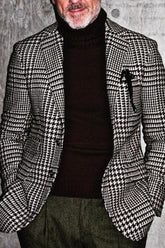 Men's Casual Houndstooth Jacket With Tailored Fit And Two-Button Single Breast