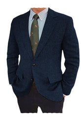 Men's Casual Tweed Jacket In Brown Blue Tailored Fit With Two Buttons