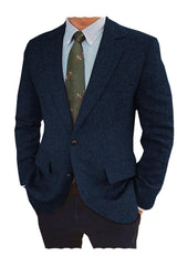 Men's Casual Tweed Jacket In Brown Blue Tailored Fit With Two Buttons