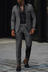 Men's Dark Gray Tailored Fit Single-Breasted One-Button 2-Piece Prom And Wedding Suit