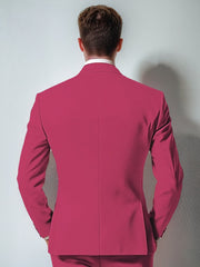 Men's Fuchsia Single-Breasted Two-Button Solid Color Suit For Beach Weddings And Prom Parties
