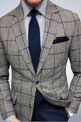 Men's Gray Plaid Casual Jacket With Tailored Fit And Two-Button Single Breasted Design