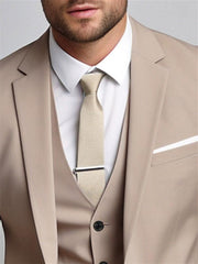 Men's Khaki Three-Piece Single-Breasted Two-Button Wedding Suit