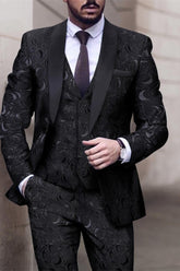 Men's Patterned 3-Piece Wedding Suit In Tailored Fit With Single Breast And Two Buttons
