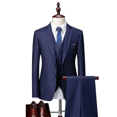 Men's Plaid 3-Piece Wedding Suit In Tailored Fit With Single Breast And Two Buttons