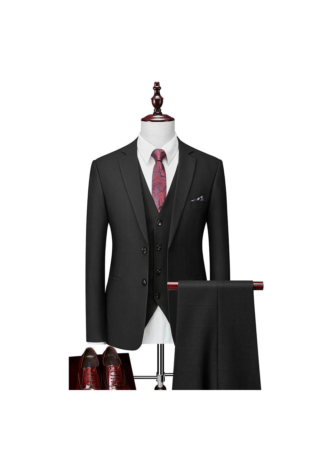 Men's Plaid 3-Piece Wedding Suit In Tailored Fit With Single Breast And Two Buttons