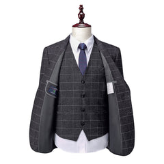 Men's Plaid Wedding Suit In Tailored Fit With Single Breasted Two-Button Design 3 Pieces