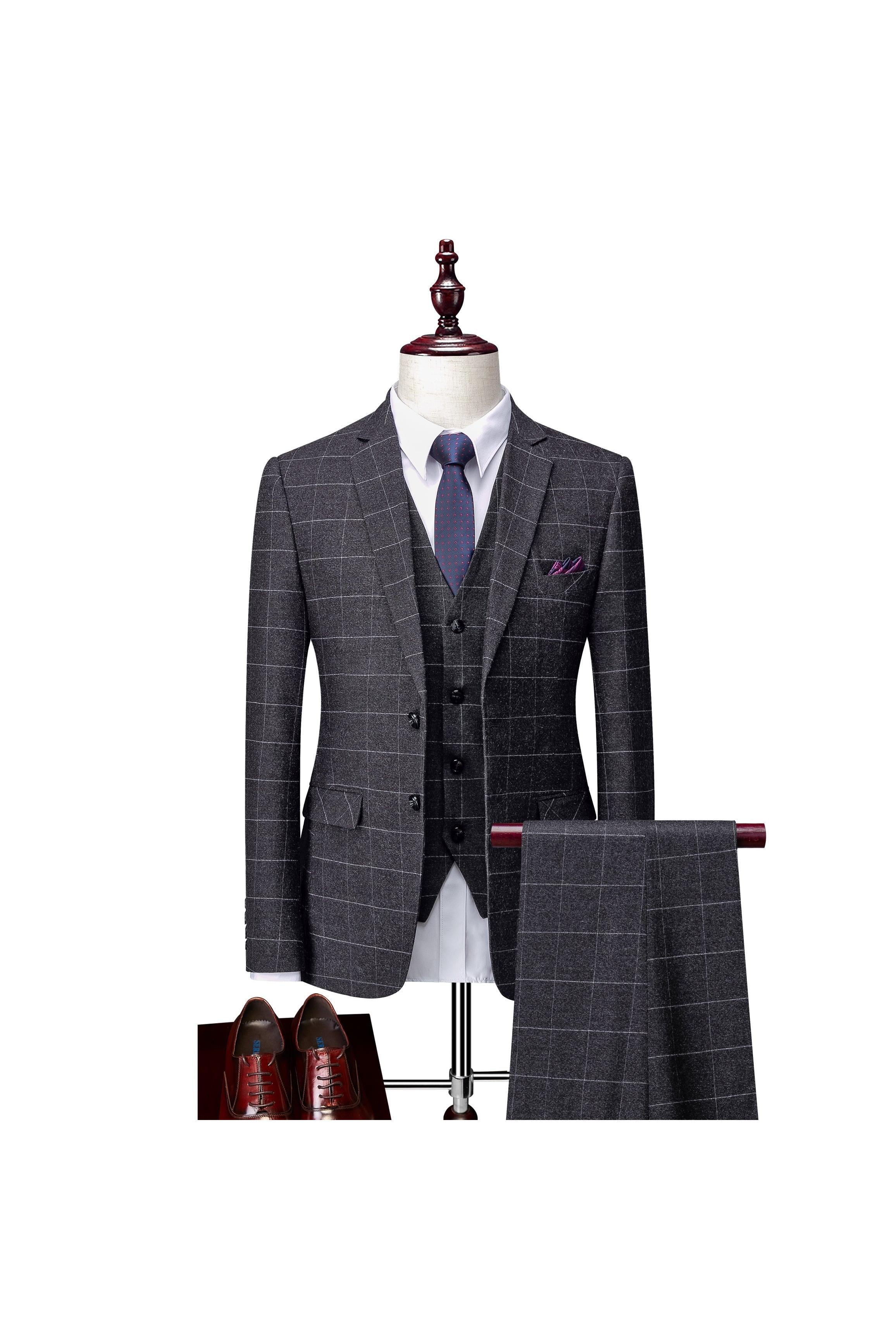 Men's Plaid Wedding Suit In Tailored Fit With Single Breasted Two-Button Design 3 Pieces