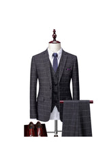 Men's Plaid Wedding Suit In Tailored Fit With Single Breasted Two-Button Design 3 Pieces