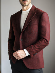Men's Retro Standard Fit Burgundy Casual Blazer With Two Buttons