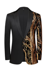 Men's Single-Breasted Gold Red Sequined Party Jacket With Tailored Fit