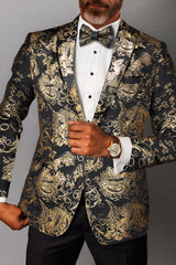 Men's Single-Breasted One-Button Party Jacket In Gold And Silver Tailored Fit