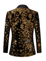 Men's Single-Breasted One-Button Tailored Fit Party Jacket In Gold Red And Green Sequins