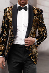 Men's Single-Breasted One-Button Tailored Fit Party Jacket In Gold Red And Green Sequins