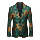 Men's Single Breasted Tailored Fit 2-Piece Floral Print Wedding Suit Blazer