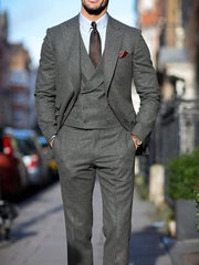 Men's Single Breasted Two-Button Wedding Suits In Dark Gray Peak Tweed