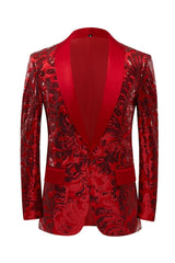 Men's Single-Button Tailored Fit Party Jacket In Red Gold Green With Sequins