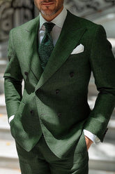 Men's Six-Button Double Breasted Dark Green Evening Suits For Weddings And Parties