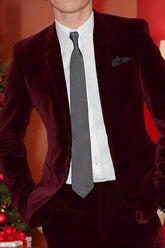 Men's Solid Burgundy Velvet Two-Button Single-Breasted Party Wedding Jacket