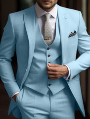Men's Solid Colored 3-Piece Wedding Suit In Tailored Fit With Single Breast And Two Buttons