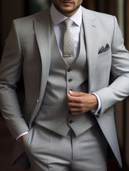 Men's Solid Colored 3-Piece Wedding Suit In Tailored Fit With Single Breast And Two Buttons