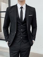 Men's Solid Colored 3-Piece Wedding Suit In Tailored Fit With Single Breasted Two-Button Design