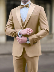 Men's Tailored Fit Black Khaki Single-Breasted One-Button Plaid Wedding Suit In 3 Pieces