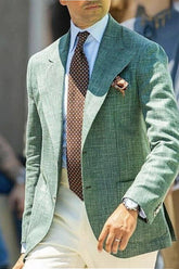 Men's Tailored Fit Linen Blazer With Two Buttons For Beach Weddings