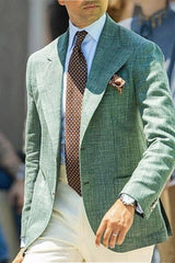 Men's Tailored Fit Linen Blazer With Two Buttons For Beach Weddings